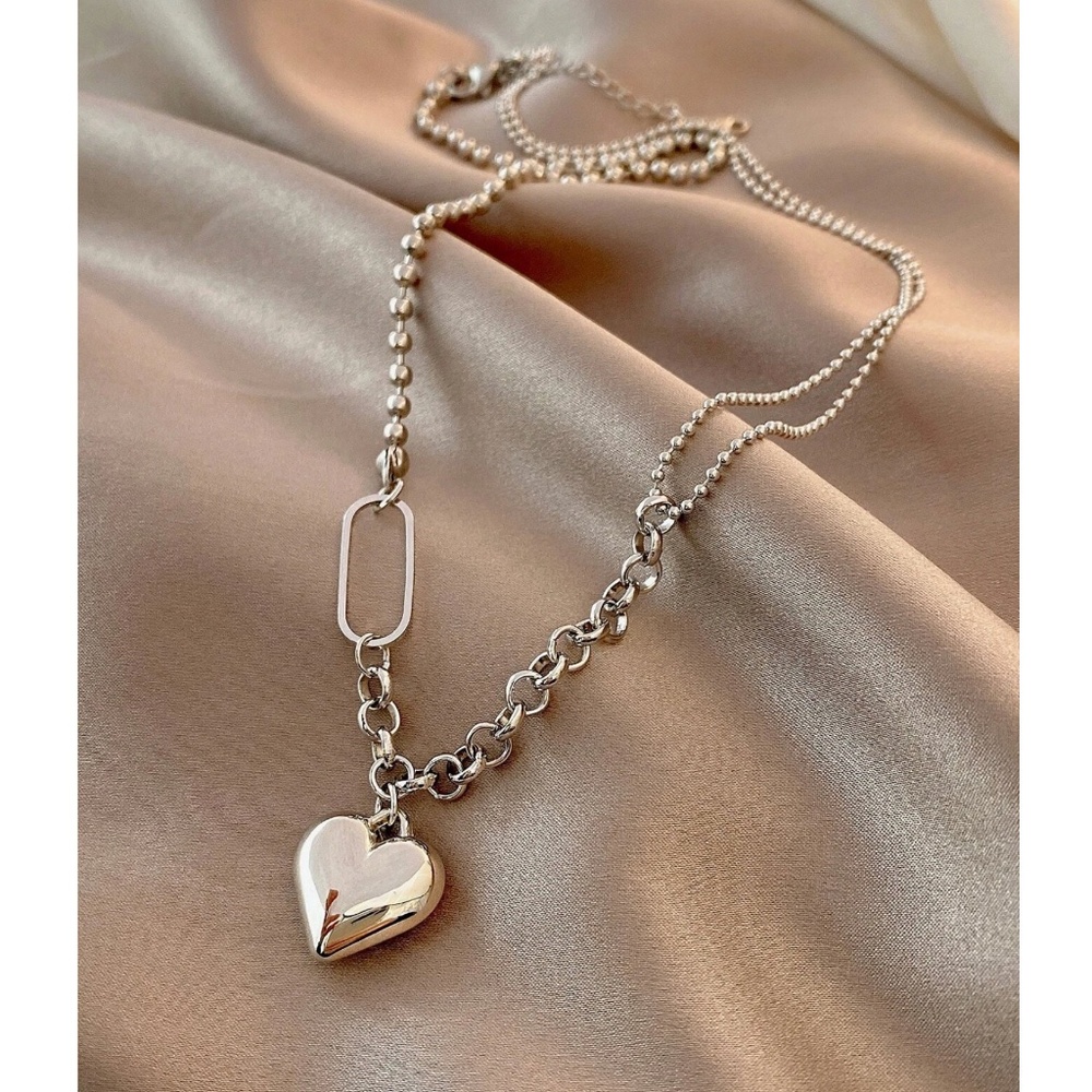 Stainless Steel Heart Chain Bead Necklace